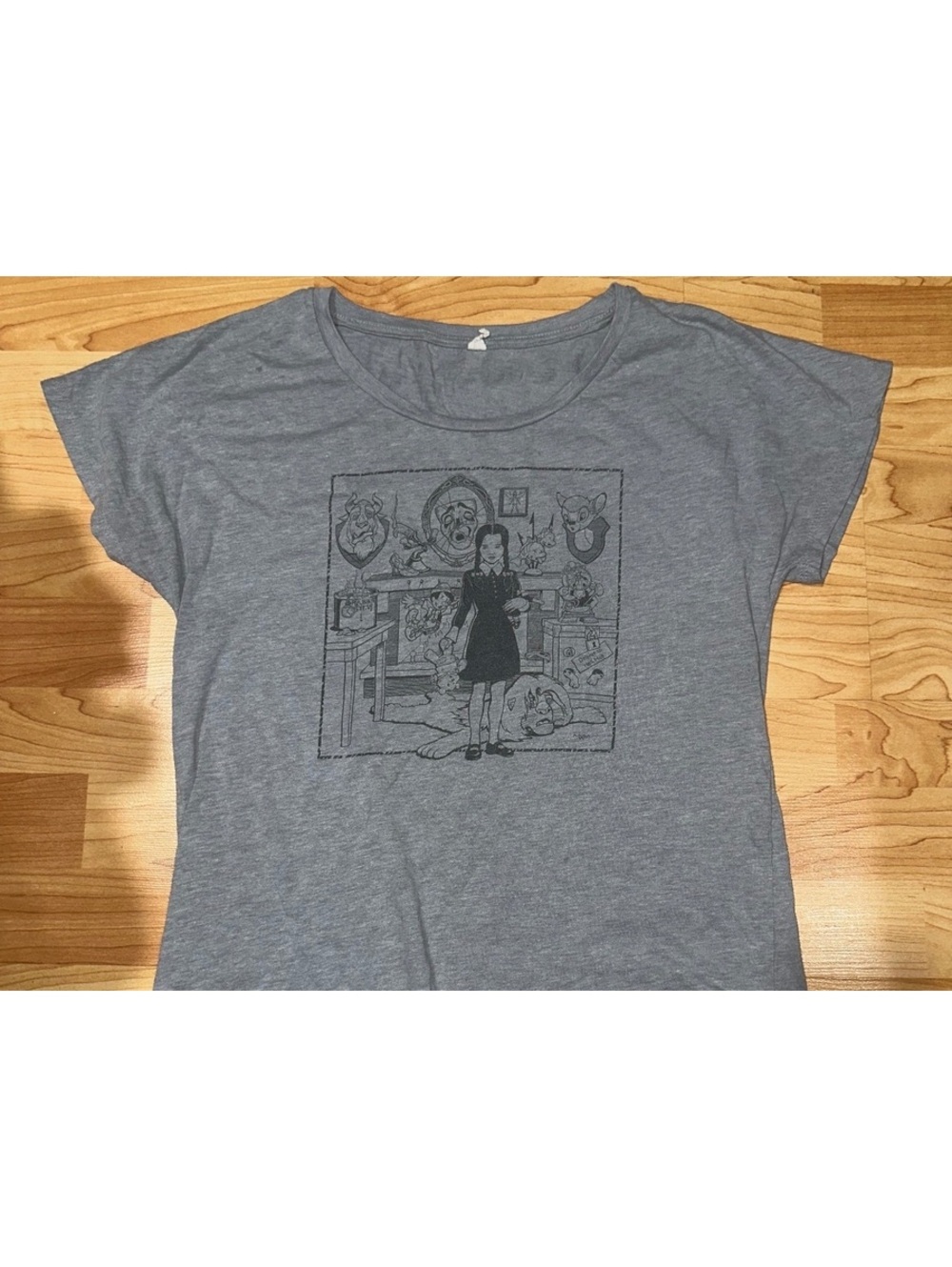 Disney Gray Short Sleeve Graphic T-Shirt with Gothic Art Design, Size Small